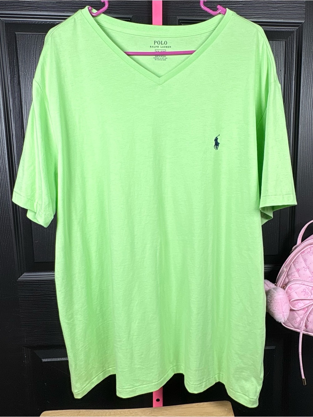 Polo by Ralph Lauren Neon Green V-Neck T-Shirt with Navy Pony